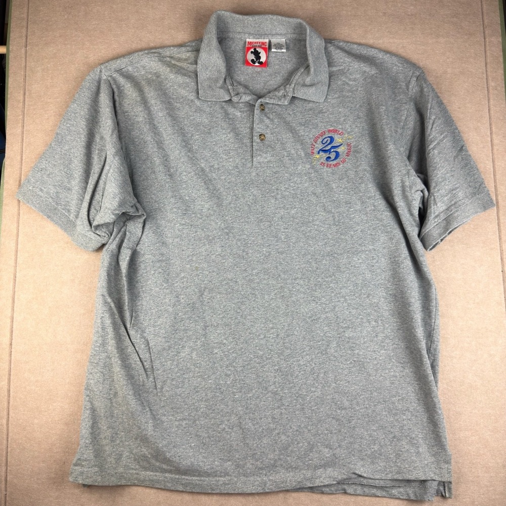 Disney Mickey Inc‎ Polo Shirt Mens XXL Gray Walt Disney World 25 Years Souvenir